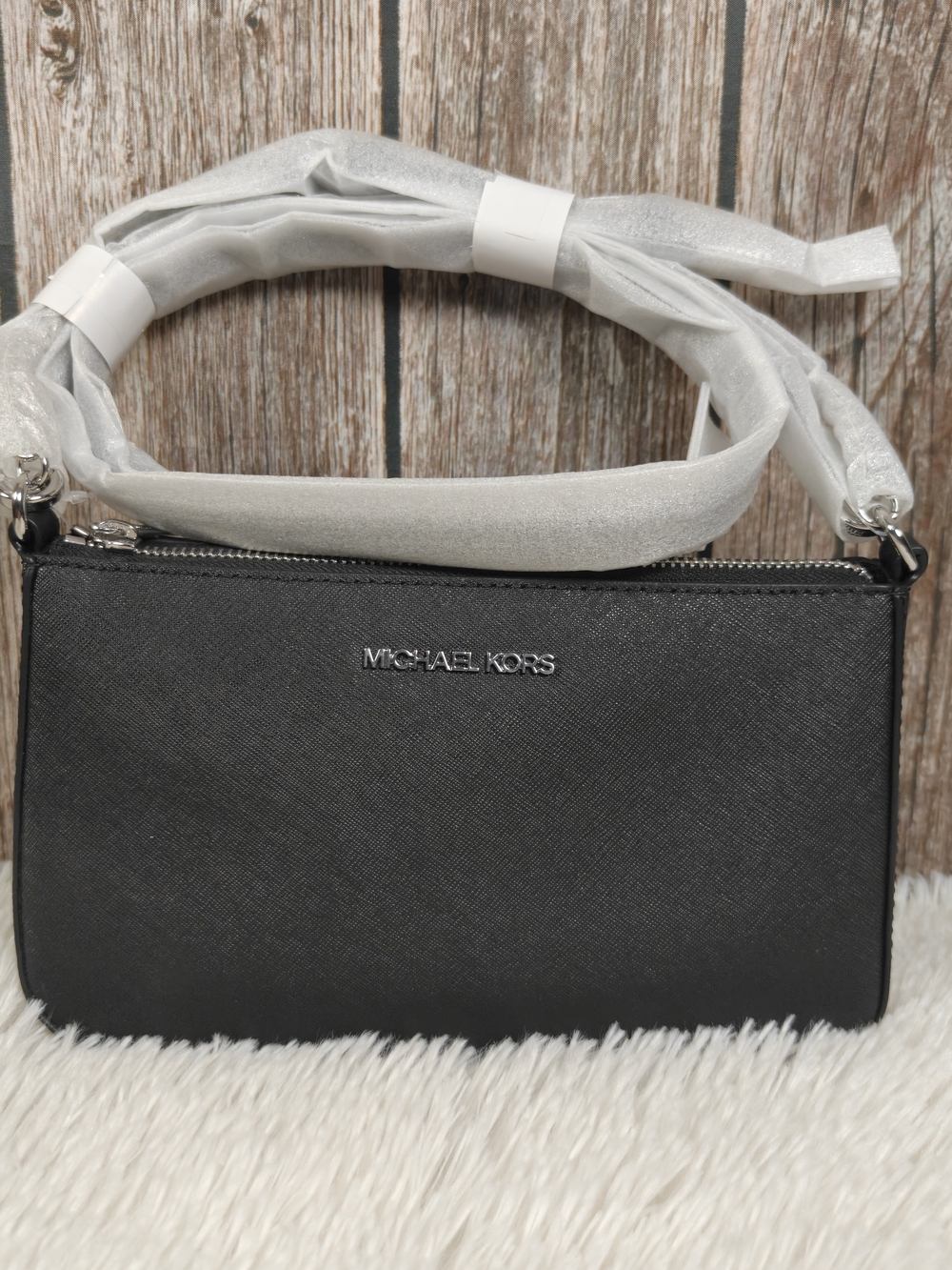 Michael Kors Black Saffiano Crossbody with Silver Hardware